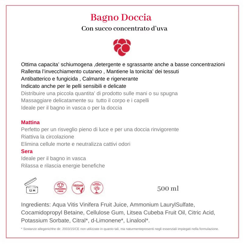DUȘ BAIE și ȘAMPON cu suc concentrat de Struguri "DOPPIO USO"