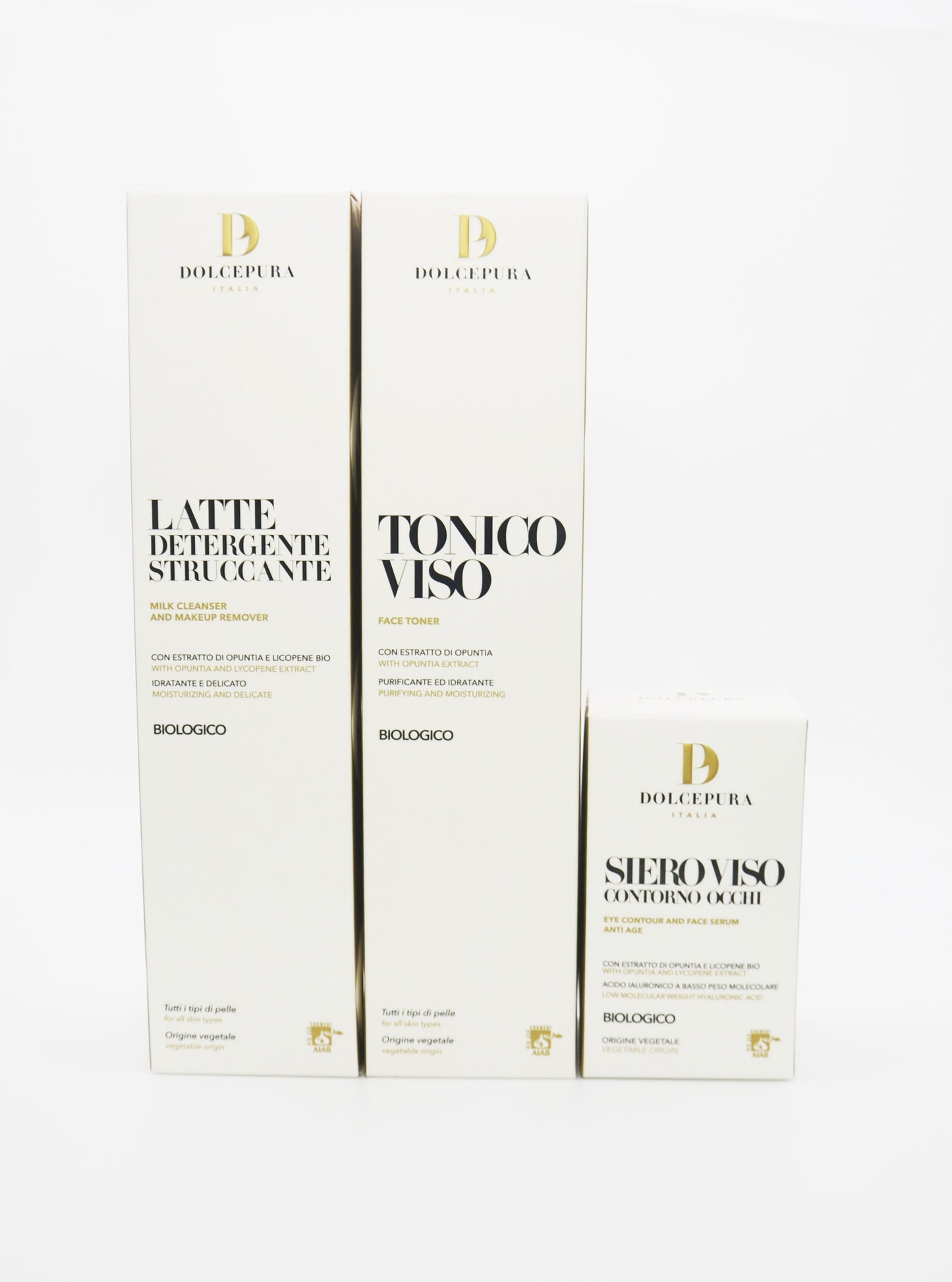 VISO/OCCHI set "FRESCA E LEGGERA" - Latte Detergente, Tonico e Siero - con Opuntia e Licopene biologico certificato artigianale