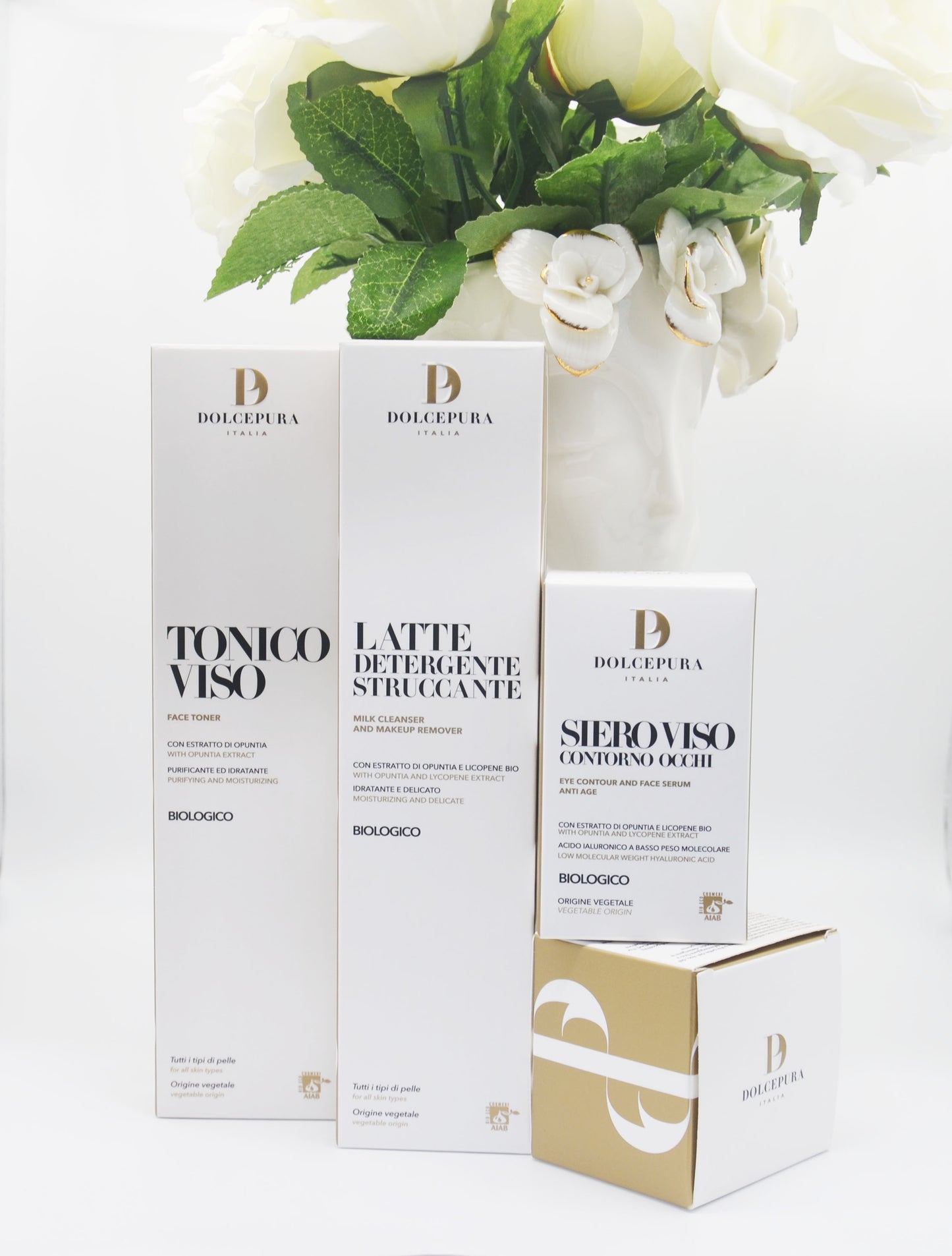 VISO/OCCHI set "FRESCA E LEGGERA" - Latte Detergente, Tonico e Siero - con Opuntia e Licopene biologico certificato artigianale